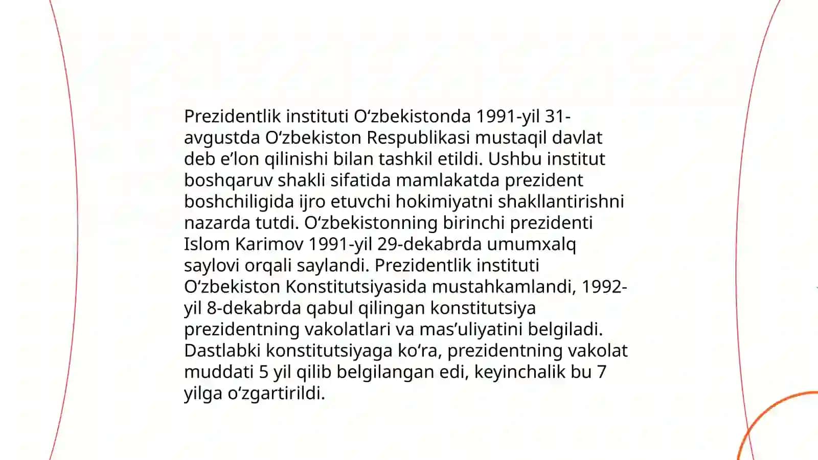 Mustaqillik yillarida davlat boshqaruv tizimida amalga oshirilgan islohotlar Ortiqova Mohiraxon Ibrohim qizi 4