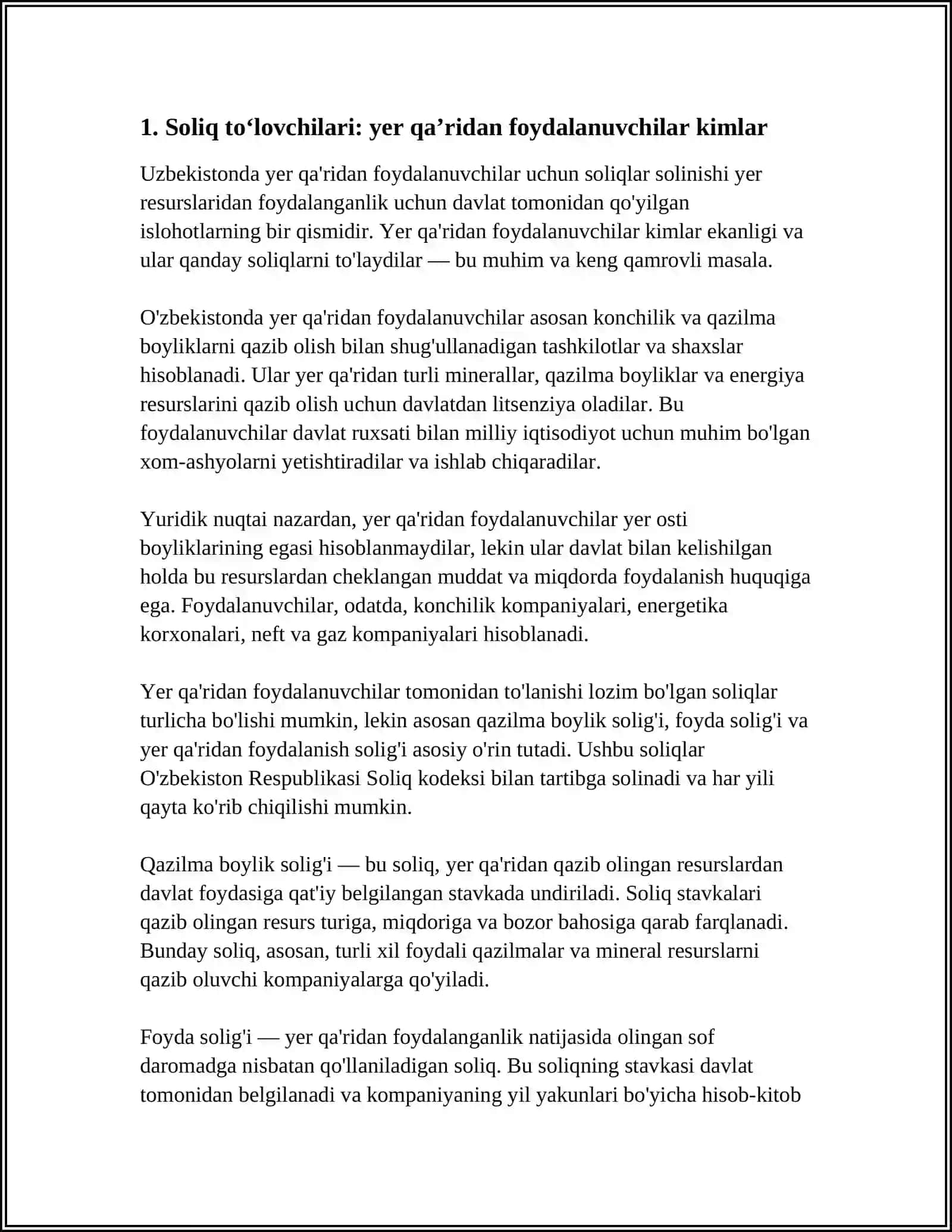 YER QA’RIDAN FOYDALANUVCHILAR UCHUN SOLIQ 4
