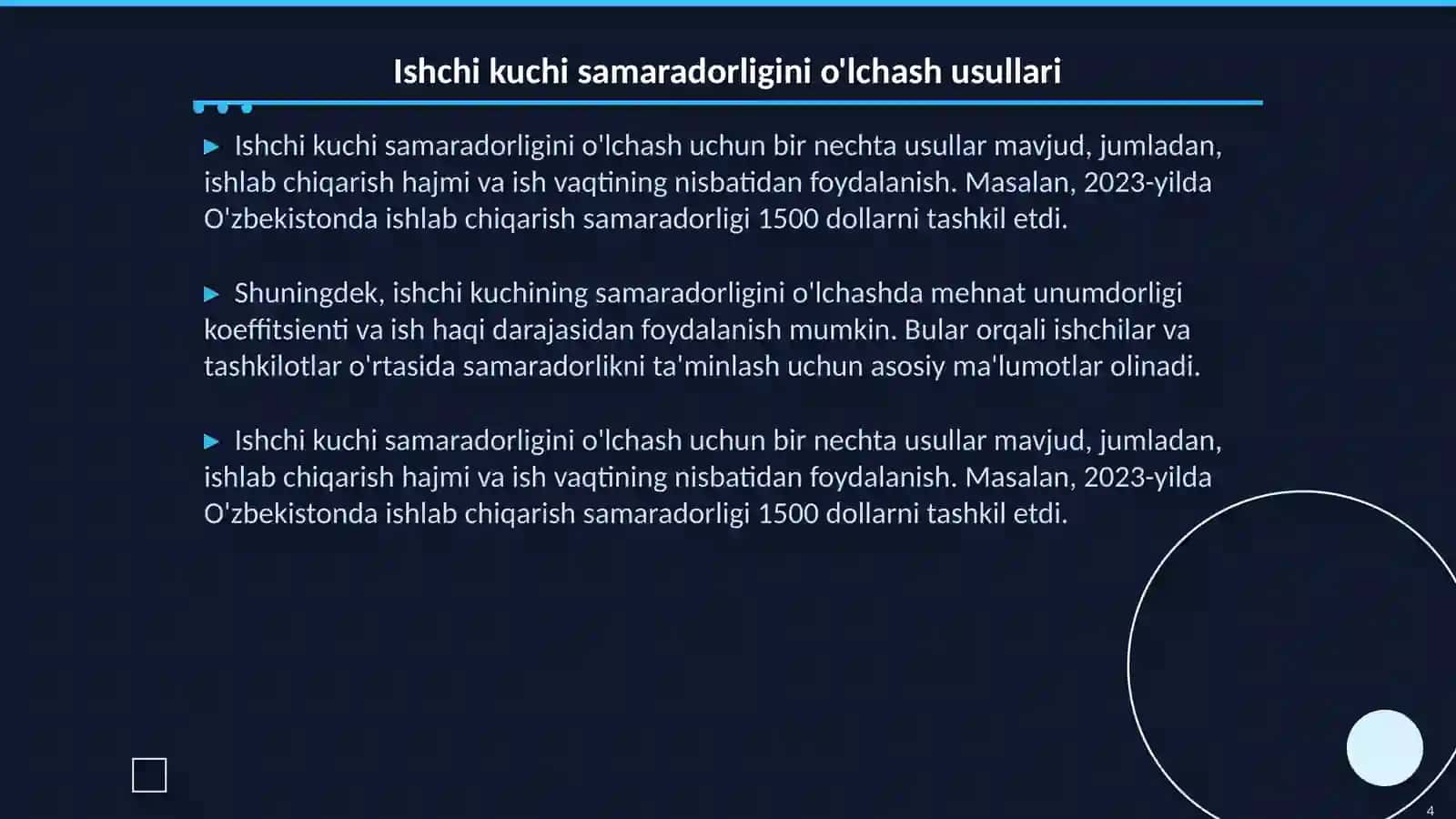 Mehnat unumdorligi va ishchi kuchi samaradorligining operatsion tahlili 4