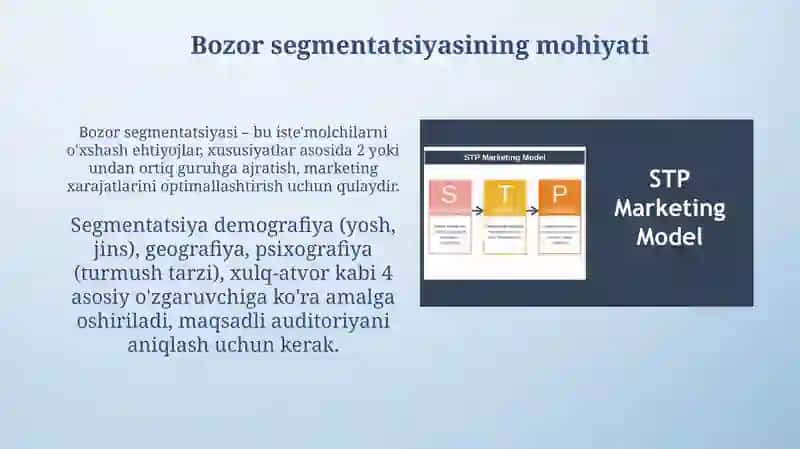 Strategik marketing segmentatsiya, pozitsiyalash va maqsadli bozorni tanlash 4