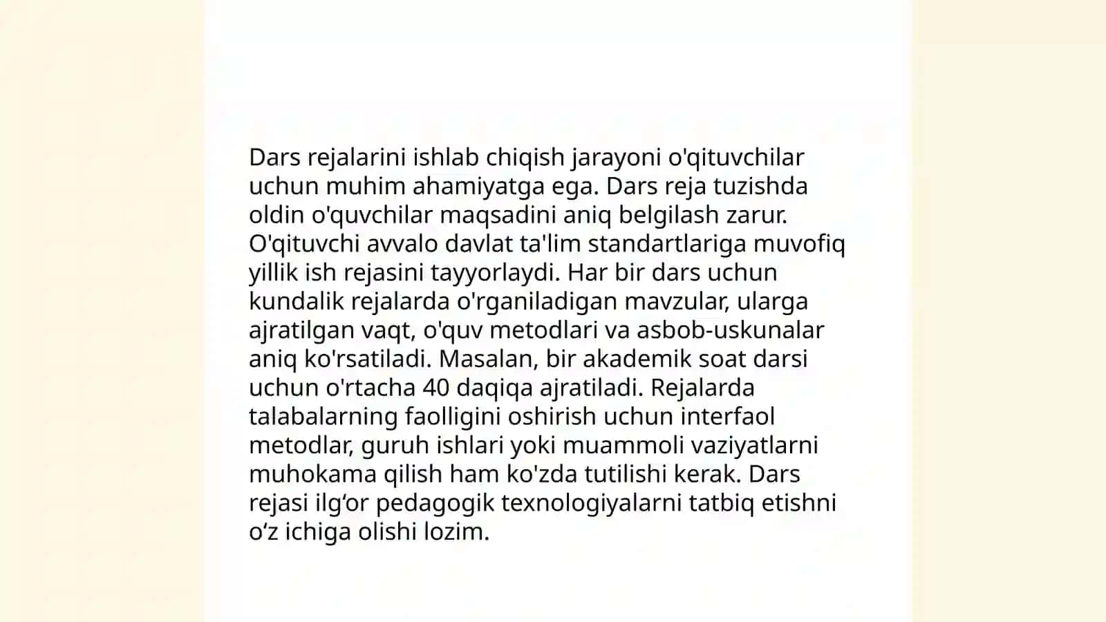 Mutaxassislik fanini o'qitishda ta'lim jarayonini rejalashtirish 4
