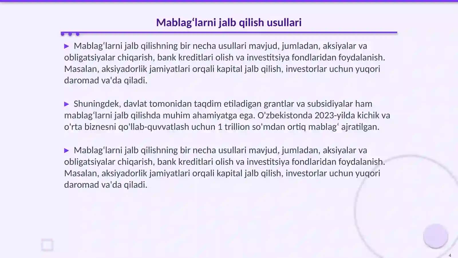 Kapitalni shakllantirish va mablagʻlarni jalb qilish siyosati 4
