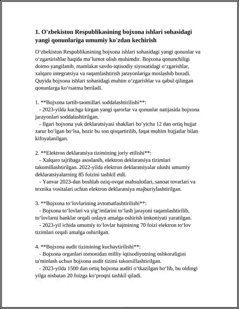 Uzbekiston Respublikasining Bojxona Ishlarini Takomillashtiruvchi Qonunlar 4