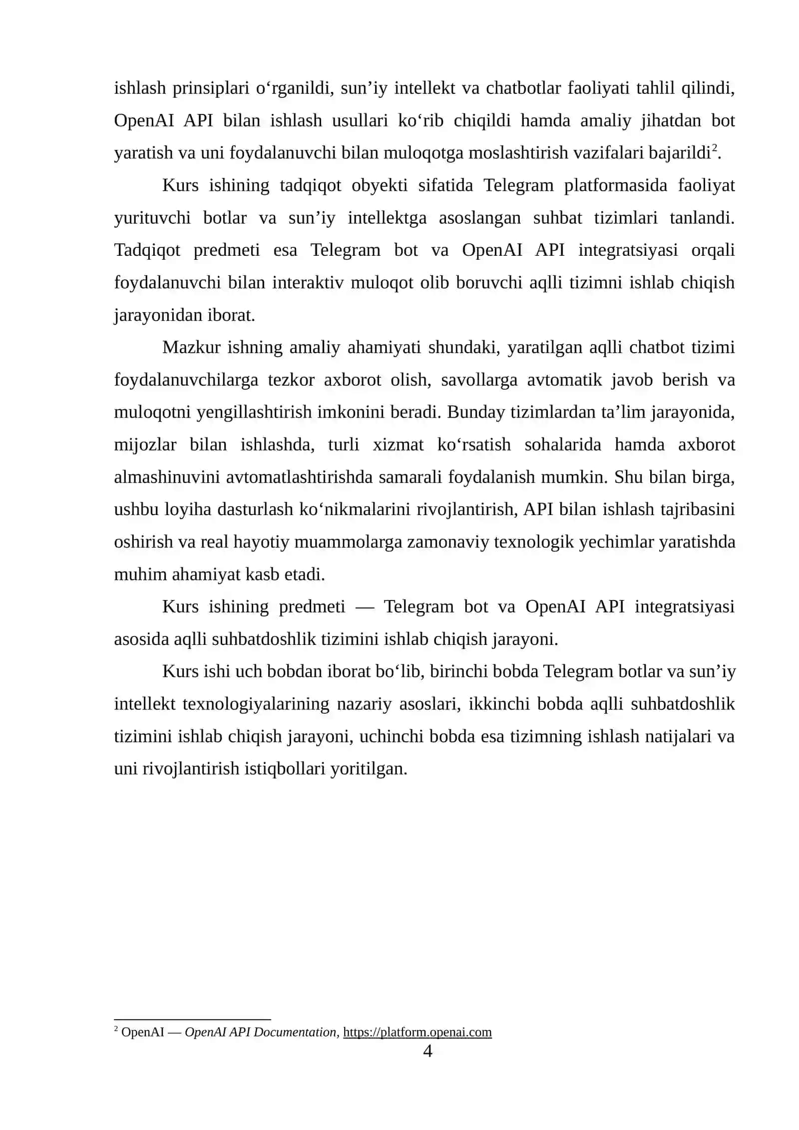 Telegram bot va OpenAI API orqali aqlli suhbatdoshlik tizimi 4