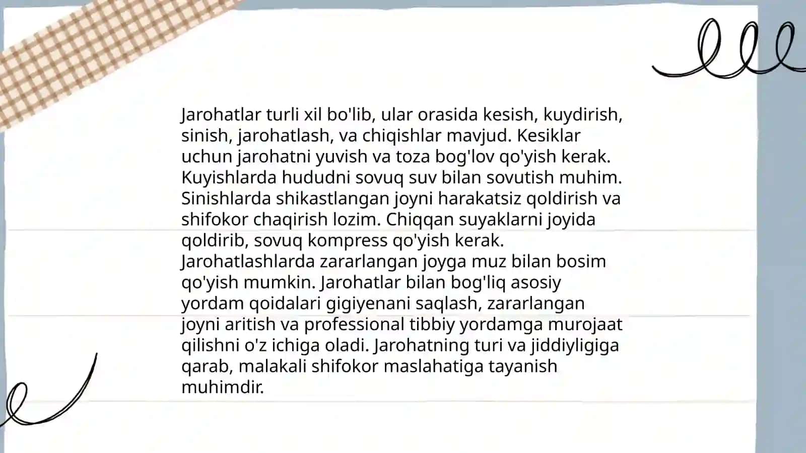 Shikastlangan o’choqlarda dastlabki tibbiy yordamini tashkil etish 4