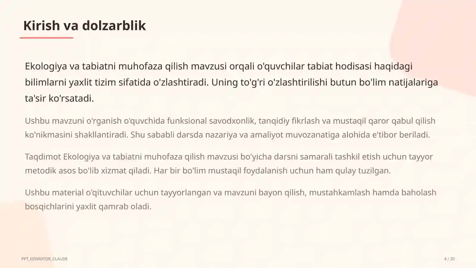 Ekologiya va tabiatni muhofaza qilish (4-sinf) 4