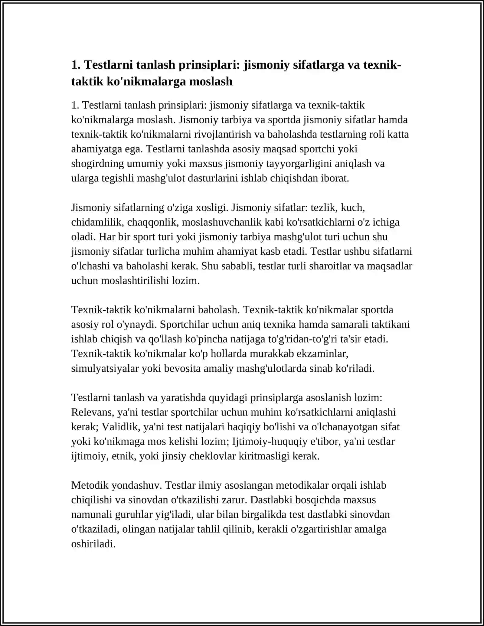 Jismoniy sifatlar va texnik-taktik ko'nikmalarni baholash testlari 4
