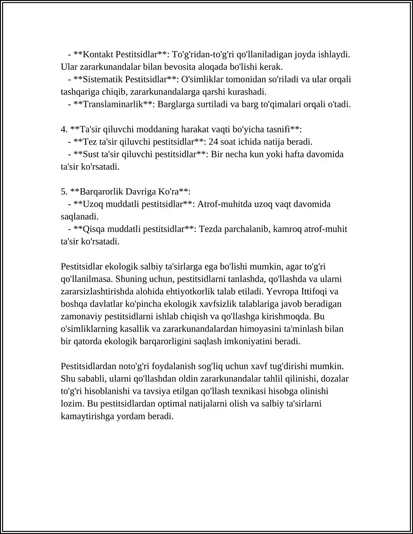 PESTITSID UMUMIY TASNIFI VA QISHLOQ XO'JALIGIDA QO'LLANILISHI ZARARLAR KELIB CHIQADIGAN KASALLIKLAR VA DAVOLASH PROFELAKTIKASI 4
