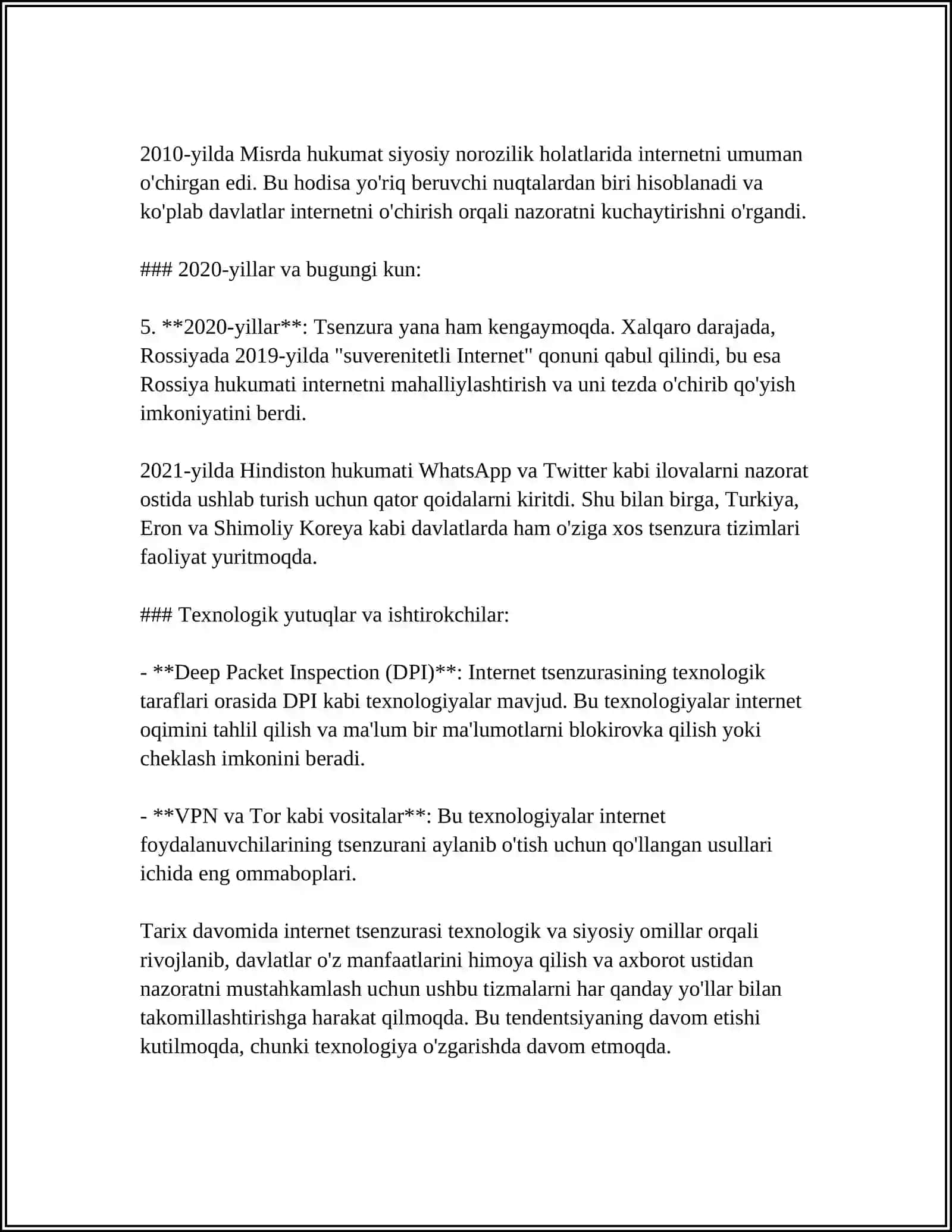 MUSTAQIL ISH Mavzu: INTERNET BLOK TZIMLARI VA ULARNI ISHLASH TEXNOLOGIYALARI 4