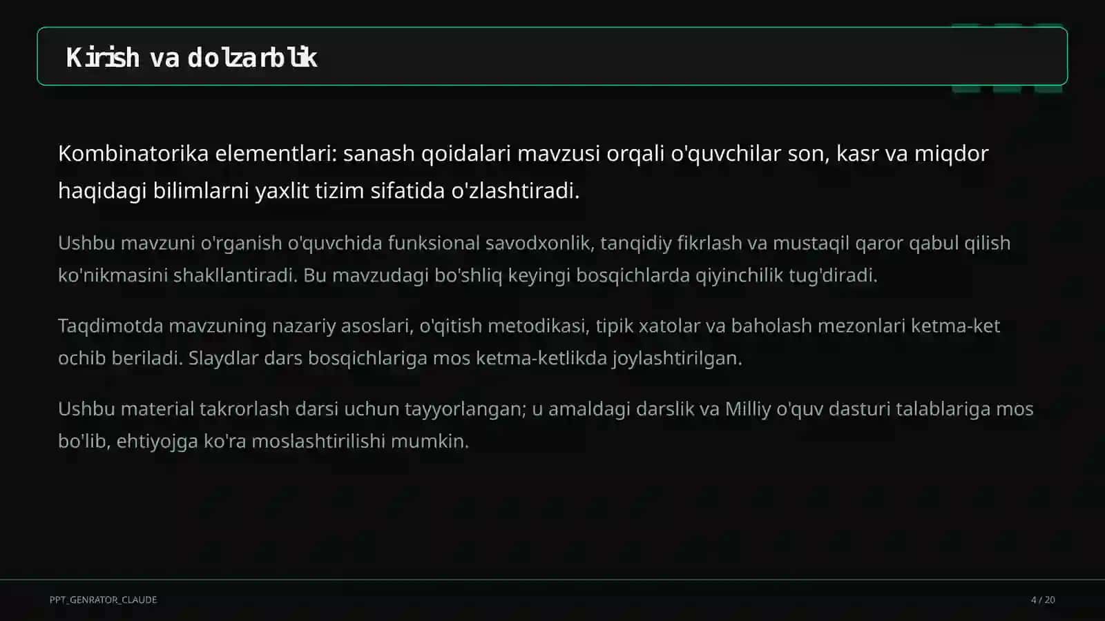 Kombinatorika elementlari: sanash qoidalari (6-sinf) 4