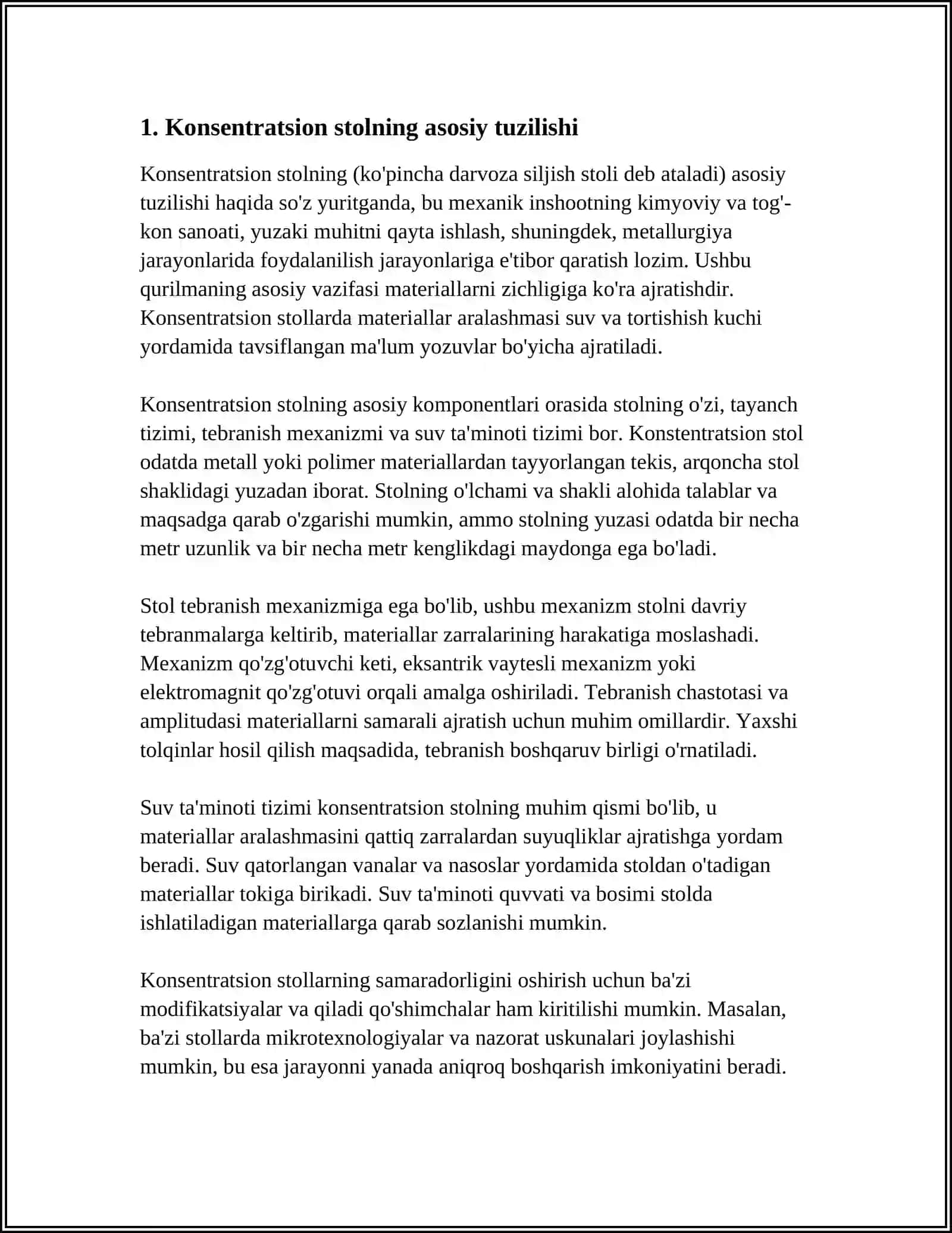 KONSENTRATSION STOLLARNING PARAMETRLARI VA ISHLASH TARTIBI 4