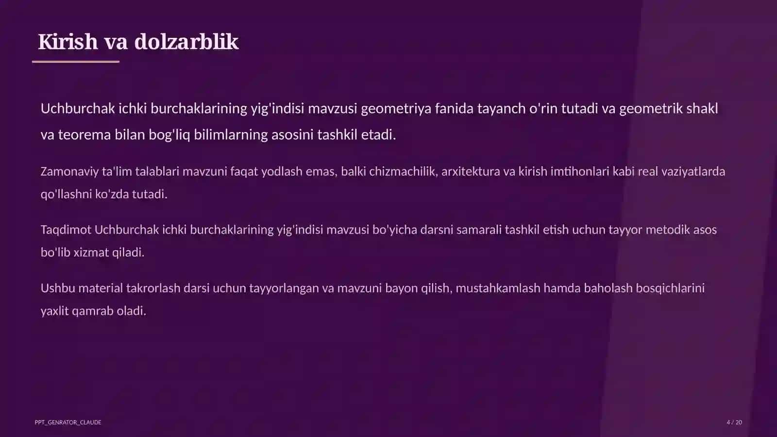 Uchburchak ichki burchaklarining yig'indisi (7-sinf) 4