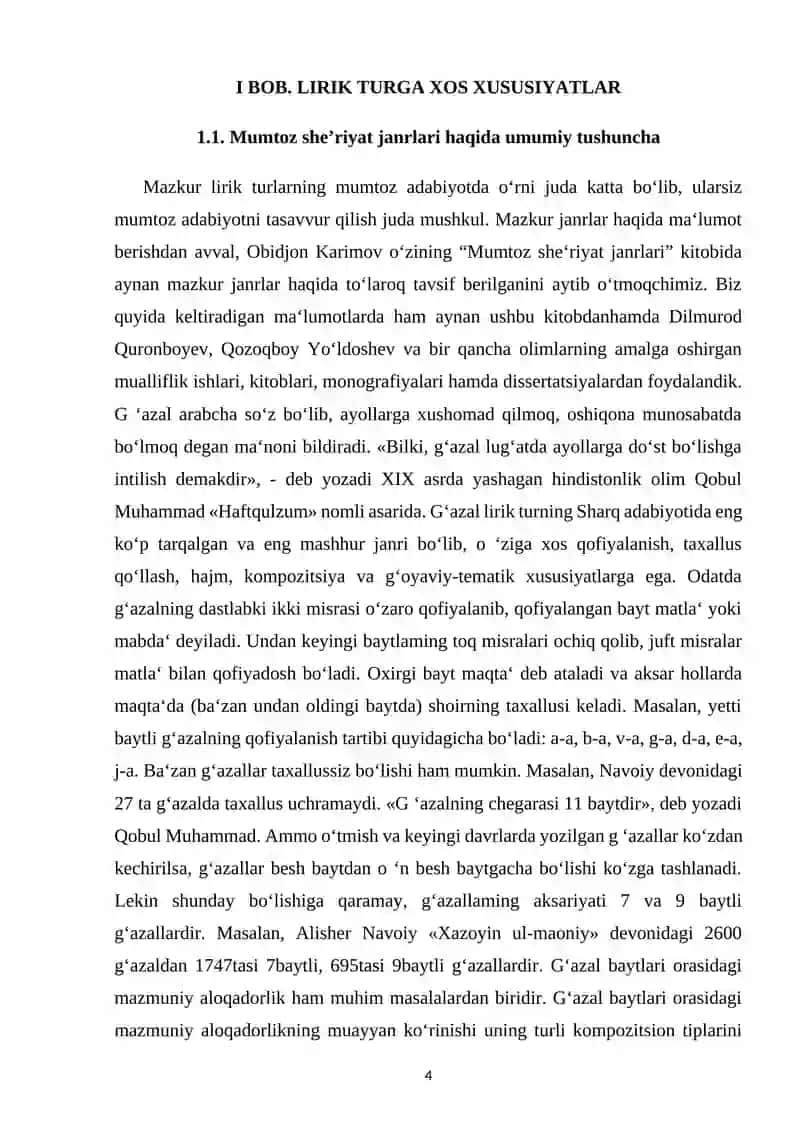 Lirik turga mansub janrlar va ularning o‘zbek mumtoz adabiyotidagi o‘rni 4