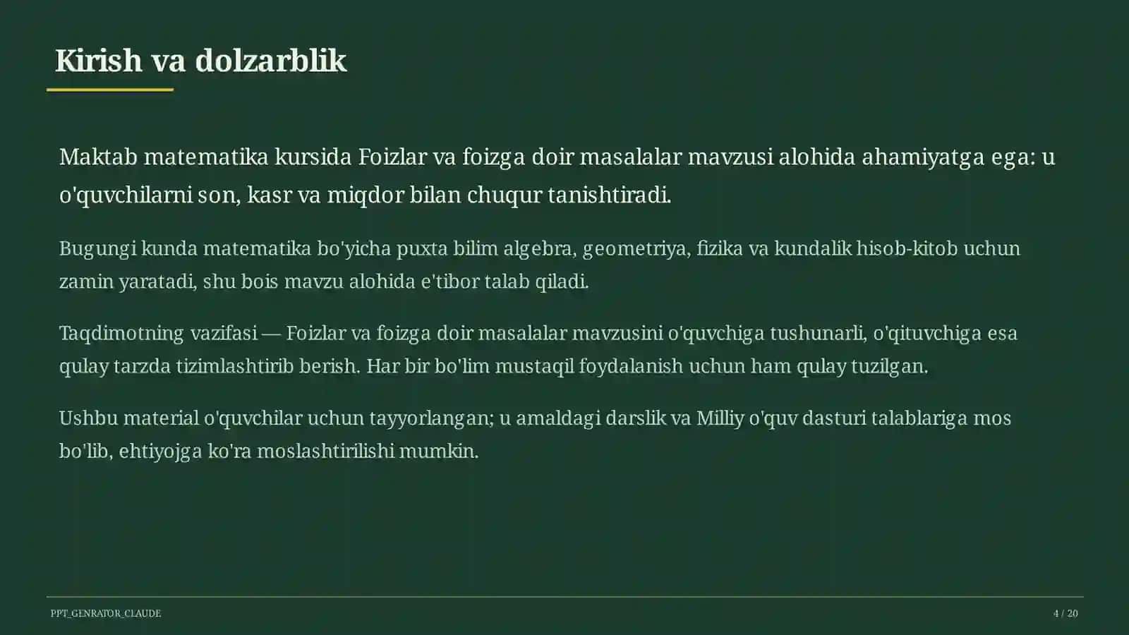 Foizlar va foizga doir masalalar (5-sinf) 4