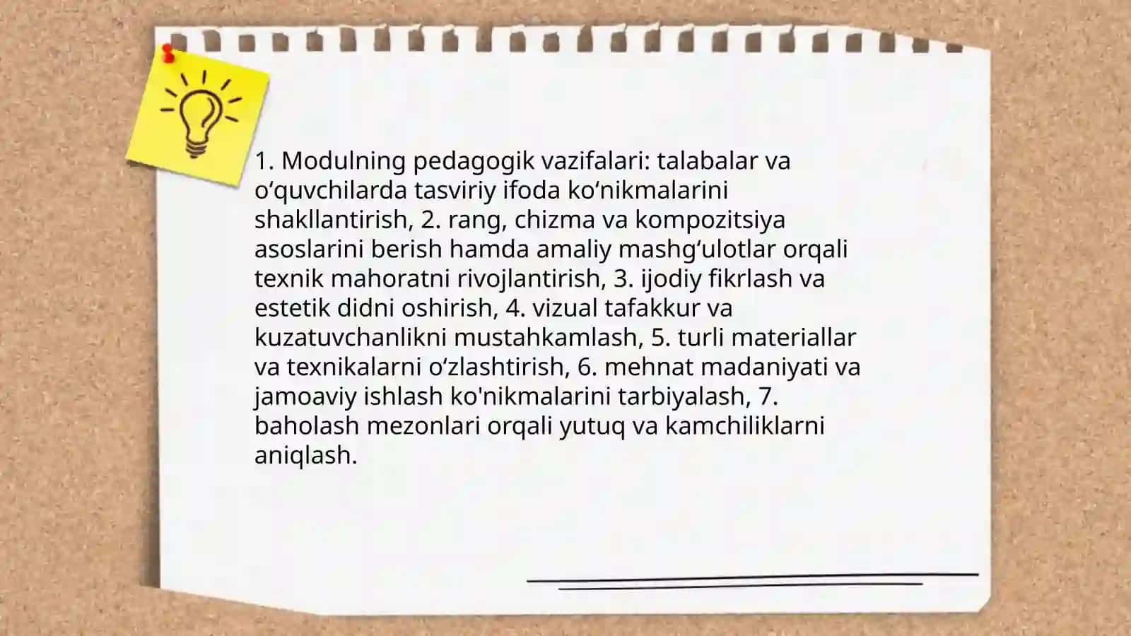 Ta'sviriy faoliyot oʻquv modulining maqsad va vazifalari 4