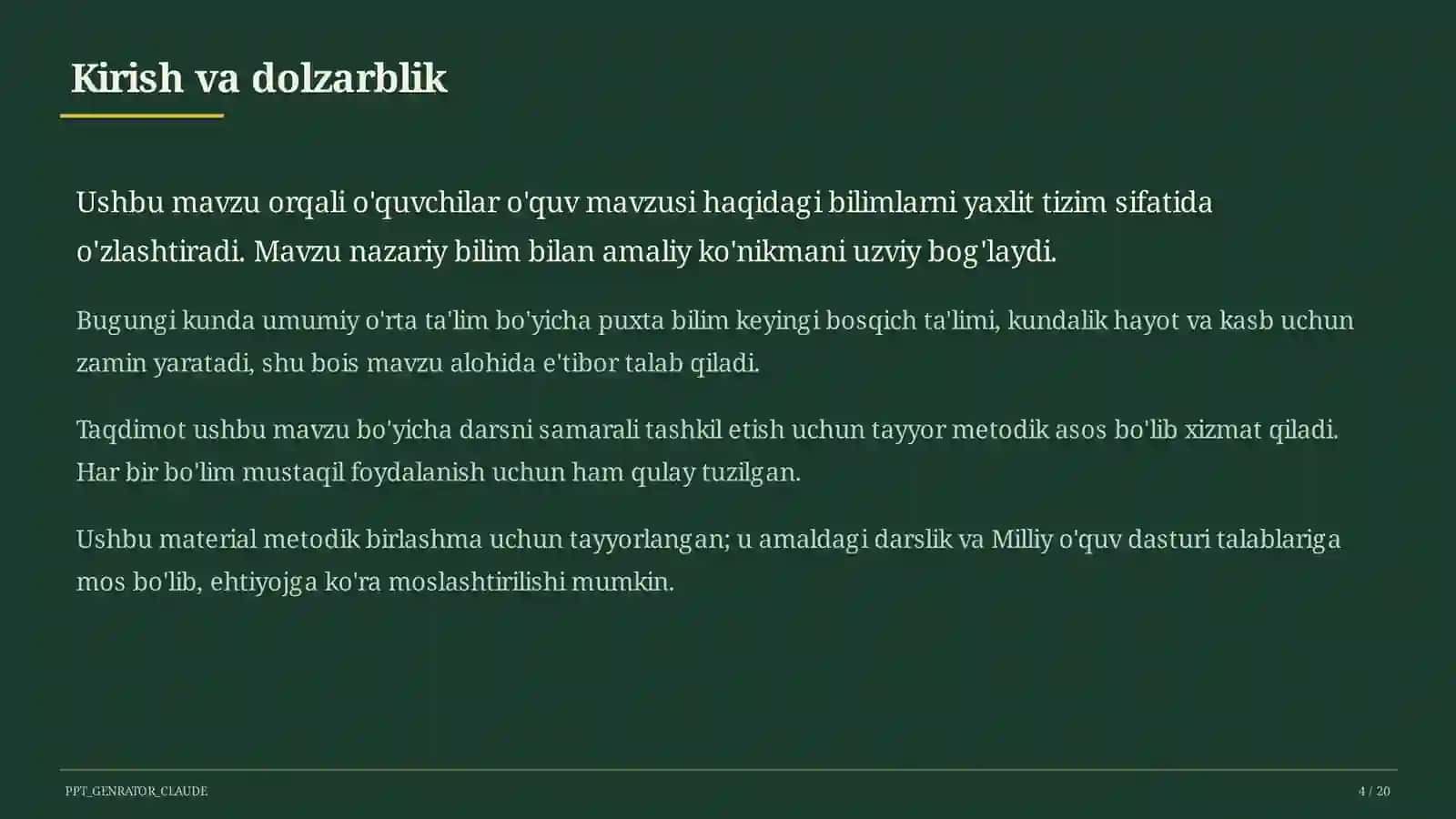 Dolzarb mavzular — maktab va o'qituvchilar (2026) — metodik birlashma uchun 4