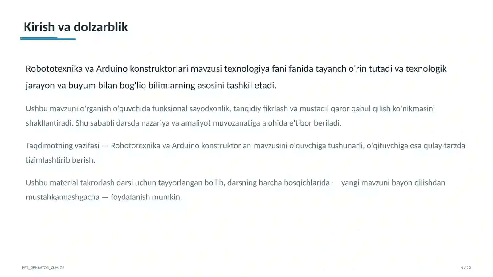 Robototexnika va Arduino konstruktorlari (9-sinf) 4
