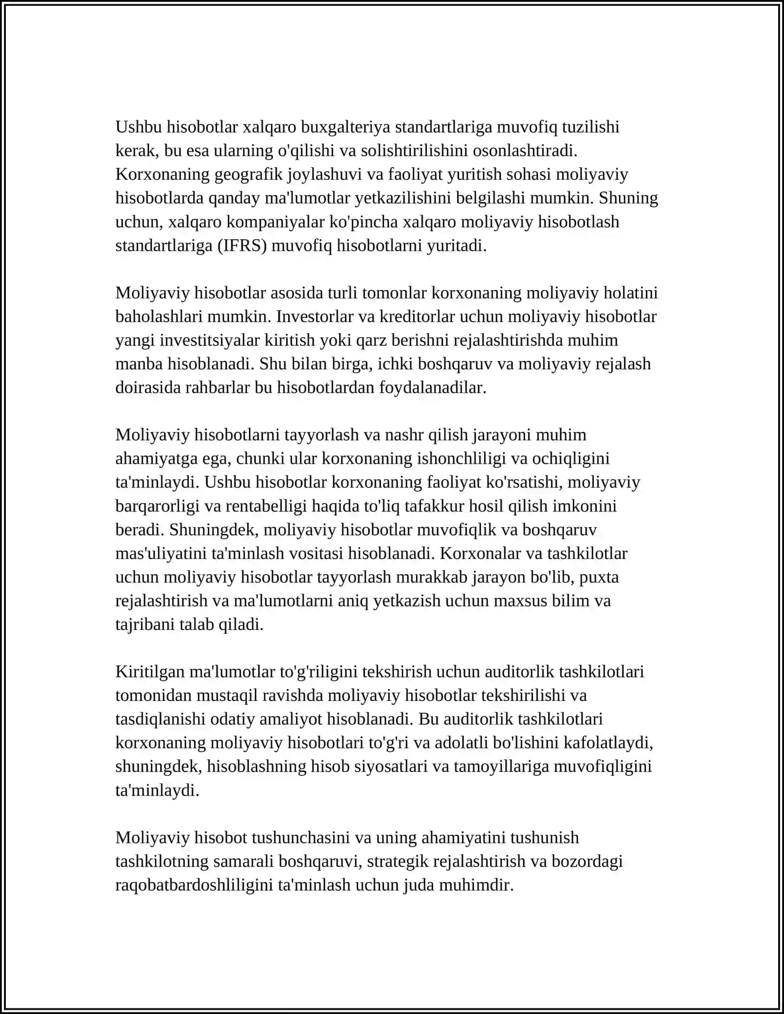 MOLIYAVIY XISOBOTNI TAQDIM ETISH TARTIBI.MHXS 1,34,7,14,29 SHAKLINI YORITISH 4