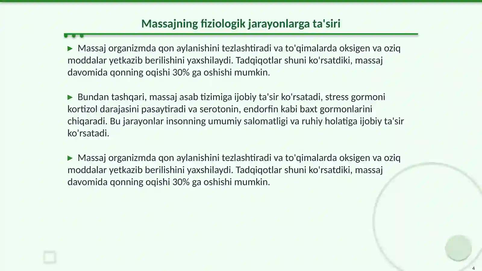 Massajning odam organizmiga fiziologik ta’siri 4