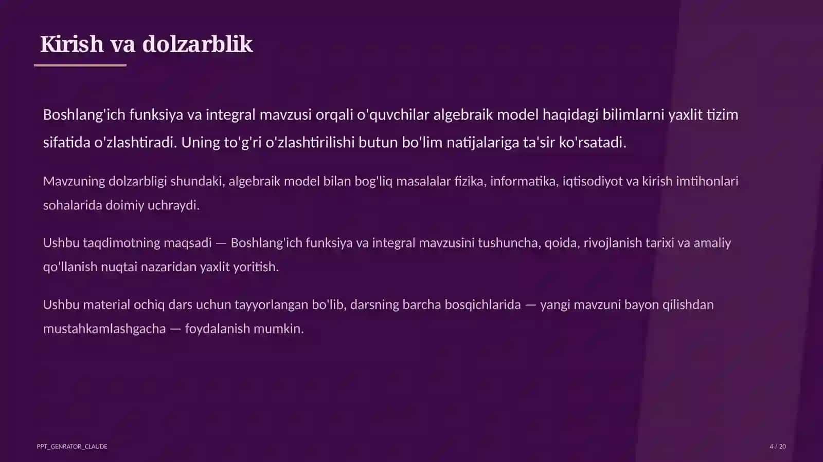 Boshlang'ich funksiya va integral (11-sinf) 4