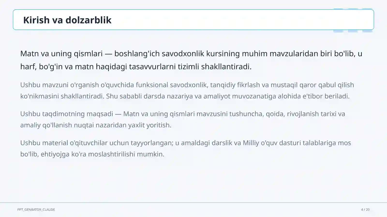 Matn va uning qismlari (3-sinf) 4