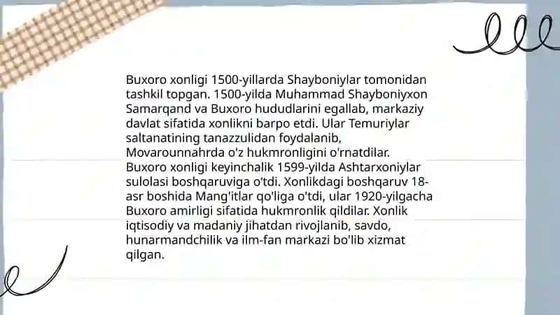 XVI-XIX asrlar birinchi yarmida  Oʻrta Osiyodagi ijtimoiy-siyosiy ahvol 4
