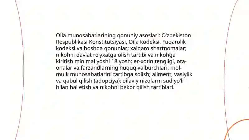 Oilaning huquqiy asoslari. Ota-onalar va farzandlarning huquq hamda burchlari 4