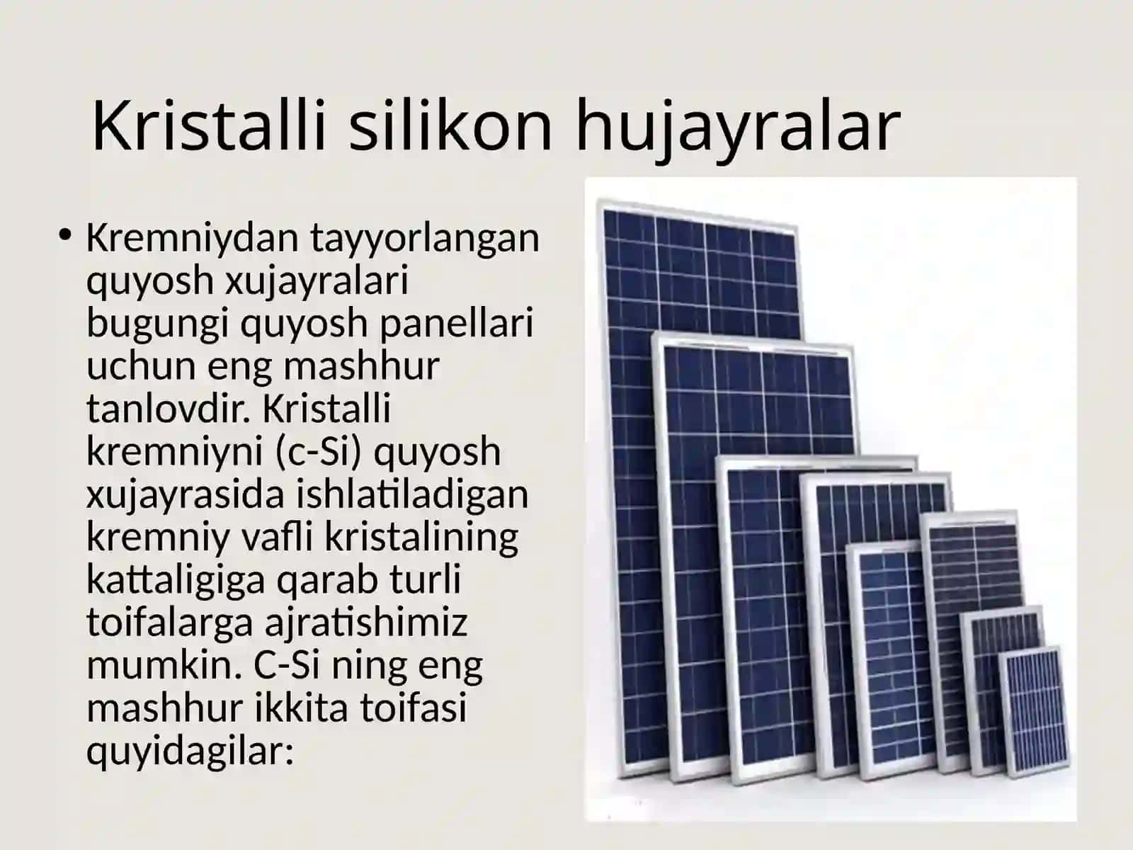 Quyosh paneli - bufotovoltaik (PV) xujayralari 4