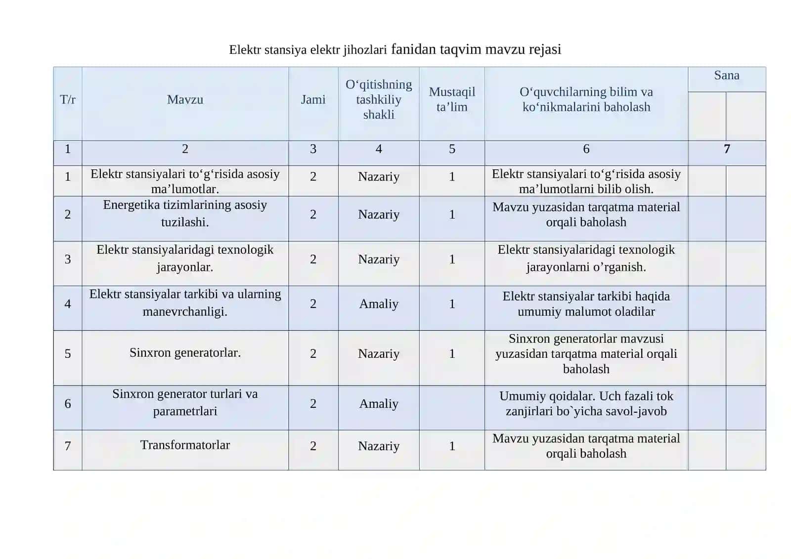 “ELEKTR STANSIYA ELEKTR JIHOZLARI” FANIDAN  O’QITISH  MATERIALLARI 4