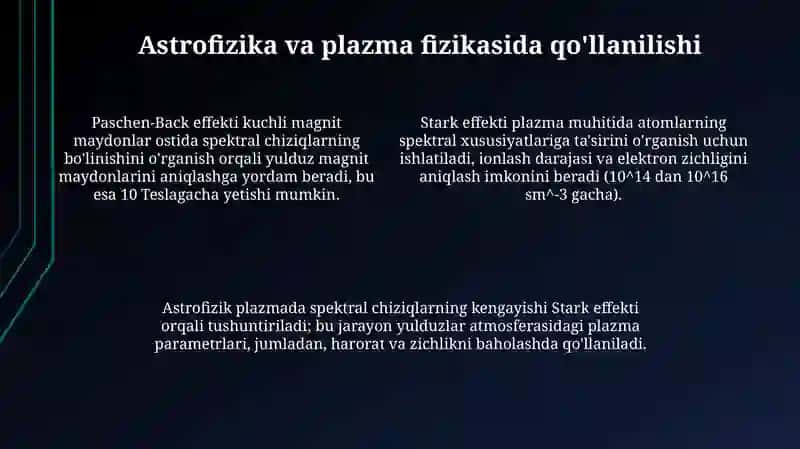 Paschen-Back va Stark effektlarini amaliyotda qo'llash sohalari bilan tanishish 4