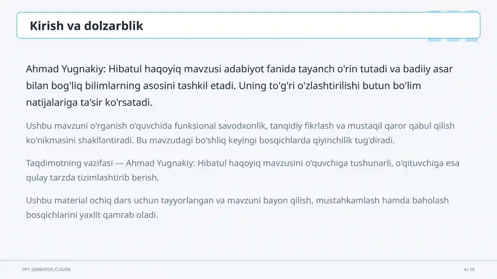 Ahmad Yugnakiy: Hibatul haqoyiq (7-sinf) 4