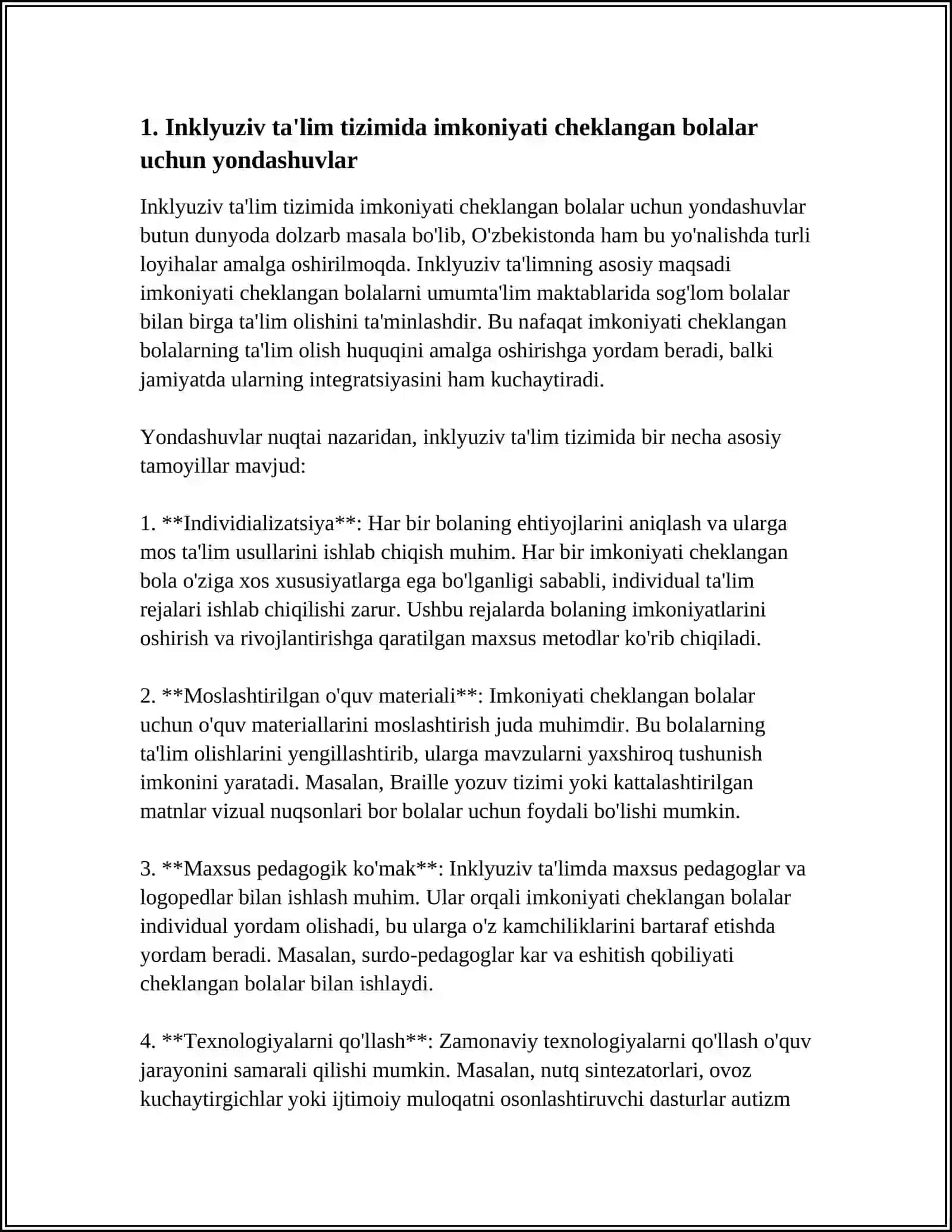 INKLYUZIV TALIM SHAROITIDA IMKONIYATI CHEKLANGAN BOLALARGA INKLYUZIV TALIM TIZIMIDA KORREKSION-PEDAGOGIK ISHLARNI TASHKIL ETISH 4