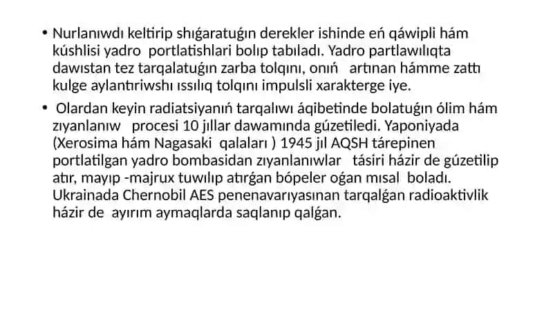 Radioaktivzatlar menen islegen radioaktiv qawipsizlik 4