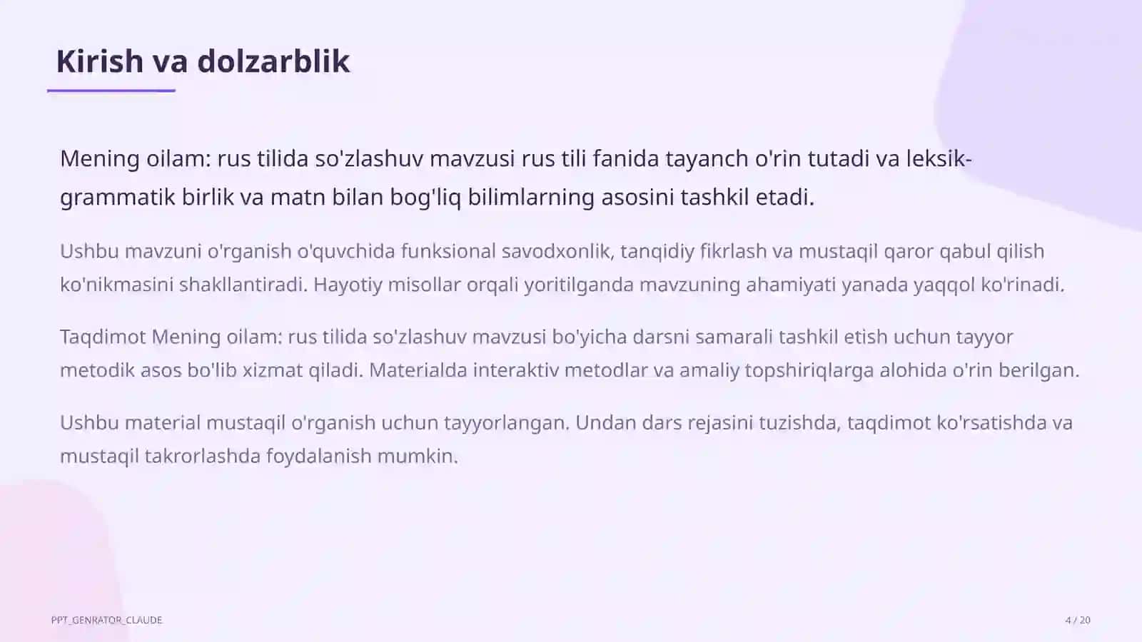 Mening oilam: rus tilida so'zlashuv (3-sinf) 4