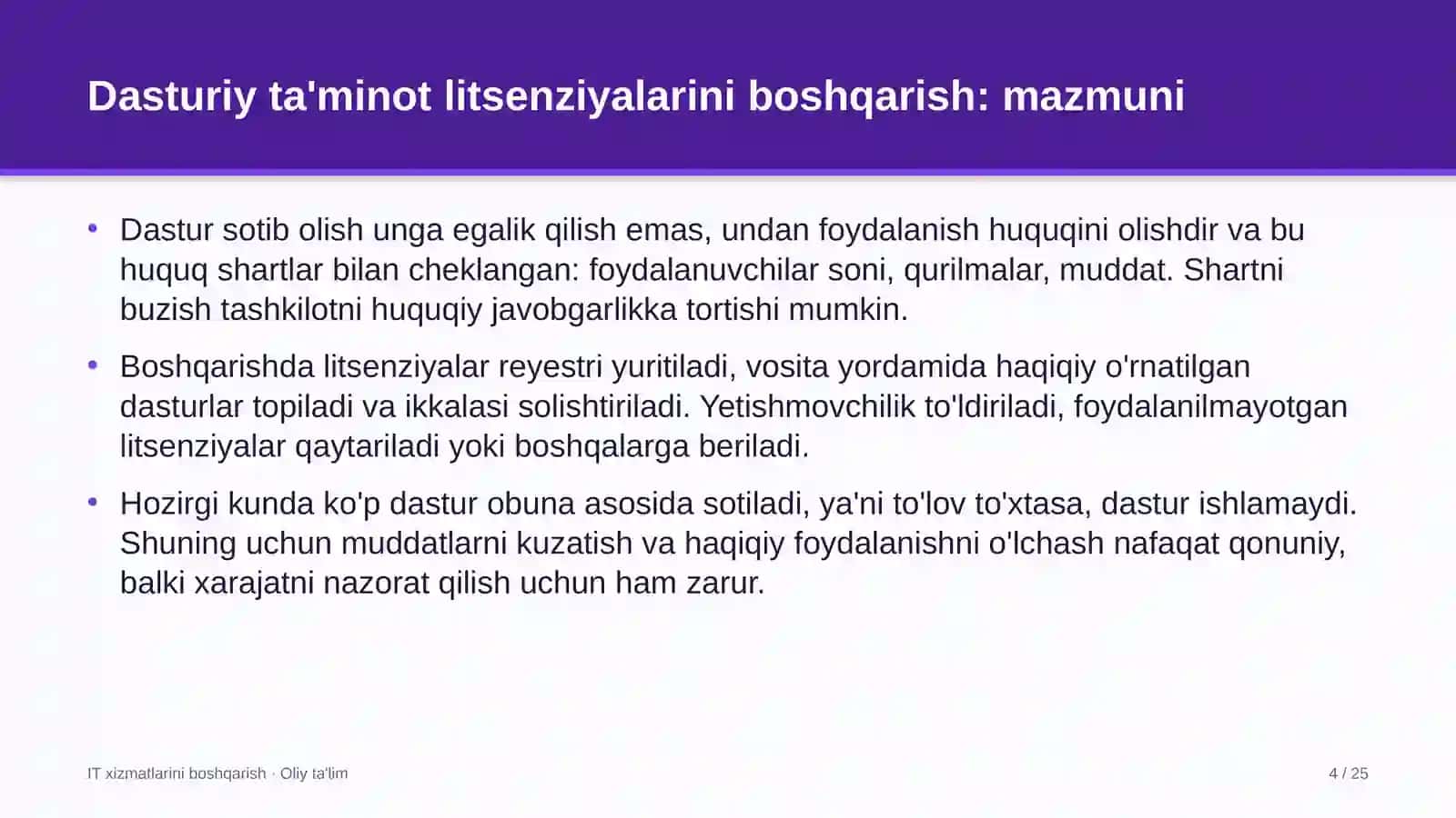 silga qarshi kurash dispanserlarida dasturiy ta'minot litsenziyalarini boshqarish 7022 4