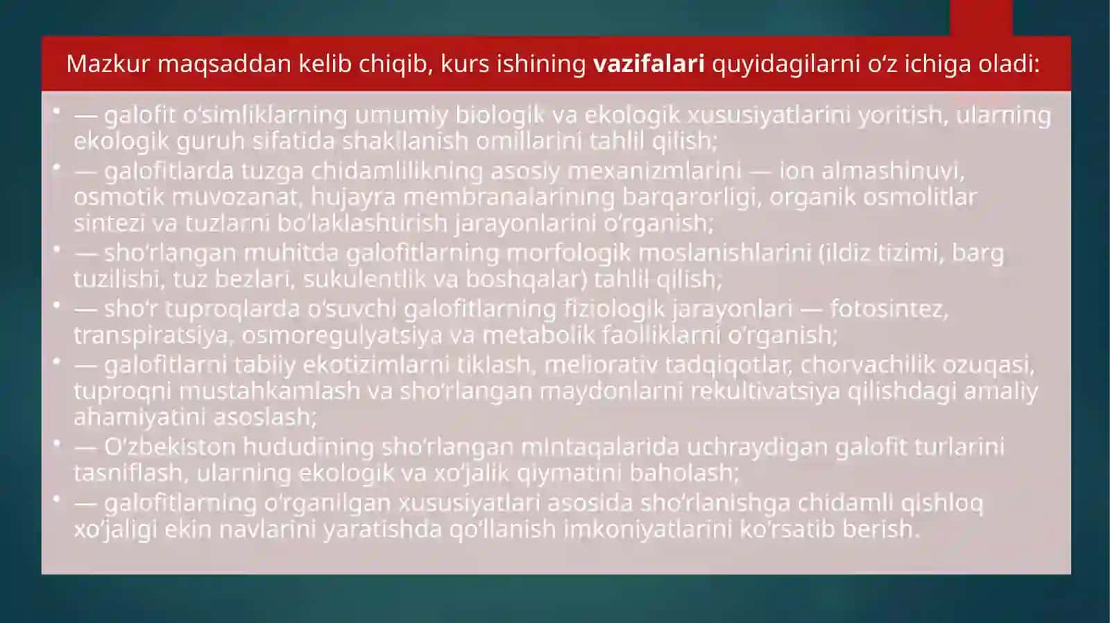 Galofito‘simliklar. O‘simliklarningtuzgachidamliligi 4