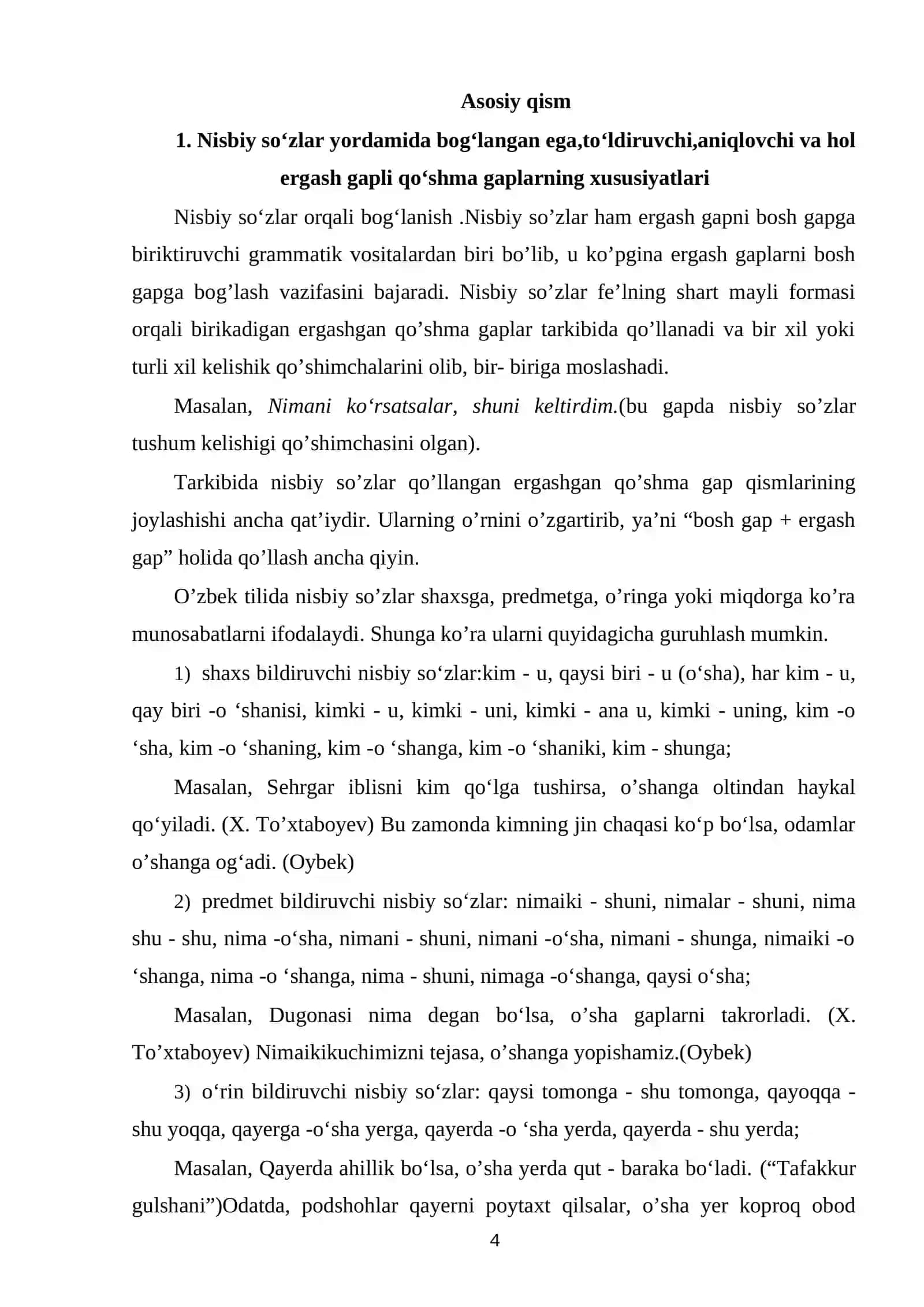 BADIIY MATNDA NISBIY SO'ZLAR VOSITASI BOG'LANGAN QO'SHMA GAPLAR 4