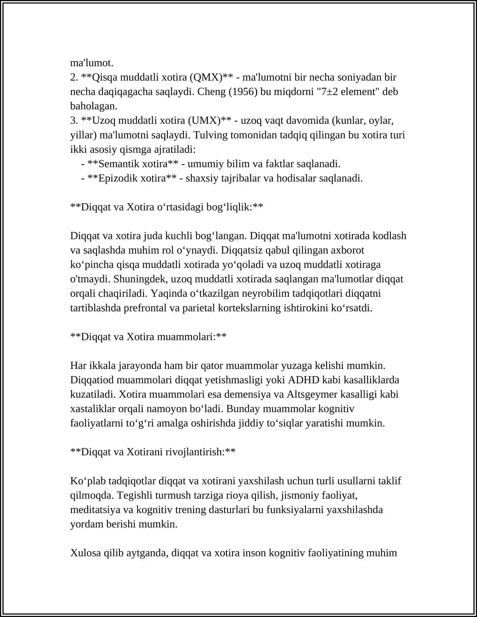 DIQQAT VA XOTIRA - PSIXIK JARAYON SIFATIDA 4