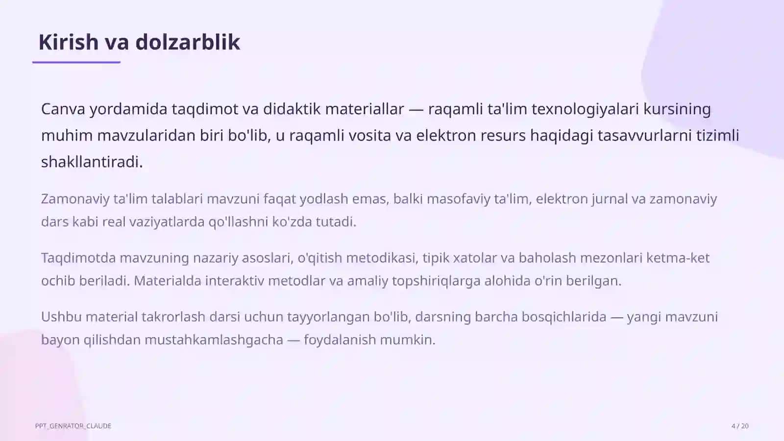 O'qituvchilar uchun: raqamli ta'lim texnologiyalari — takrorlash darsi uchun 4