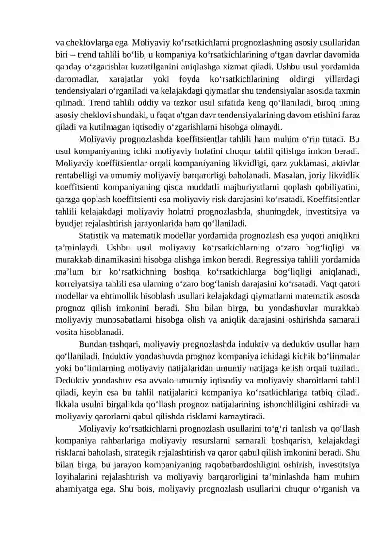 Moliyaviy ko'rsatkichlarni prognozlash usullari va ularning qo'llanilishi 4