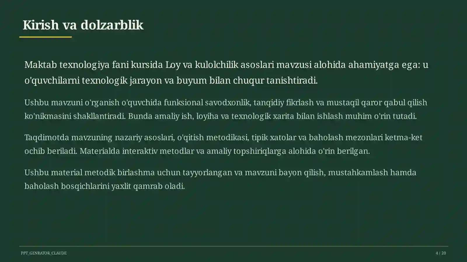 Loy va kulolchilik asoslari (4-sinf) 4