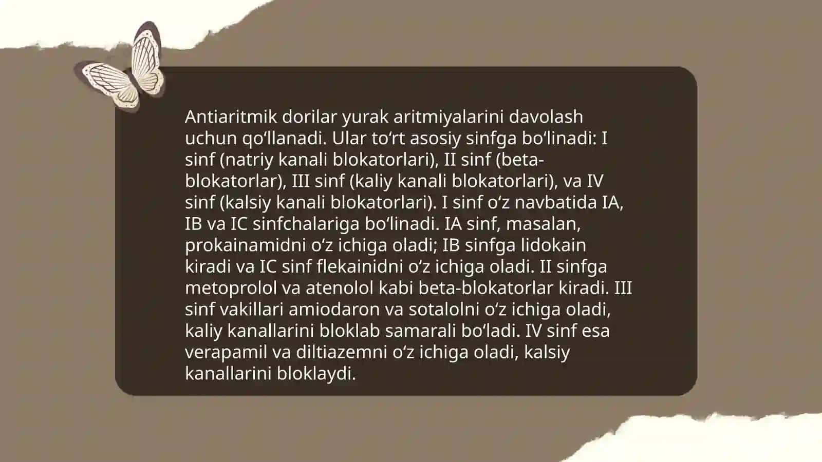 Aritmiyaga qarshi qo'llaniladigan dorilar ularning xossalari, tasnifi 4