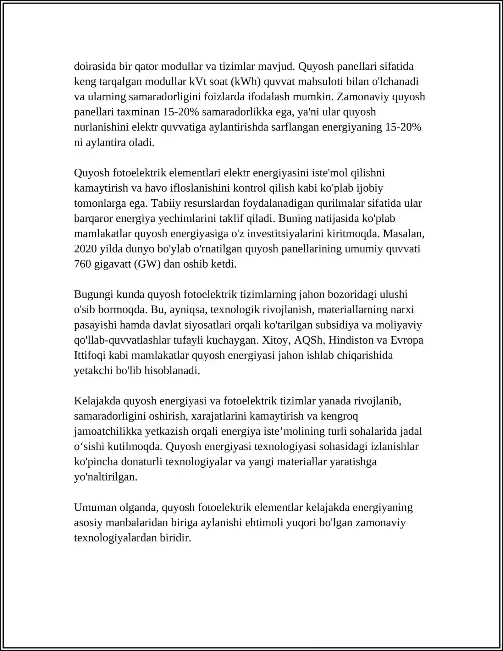 QUYOSH FOTOELEKTRIK ELEMENTLARIVA MODULLARI.OPTIK TOLALI TIZIMLAR 4