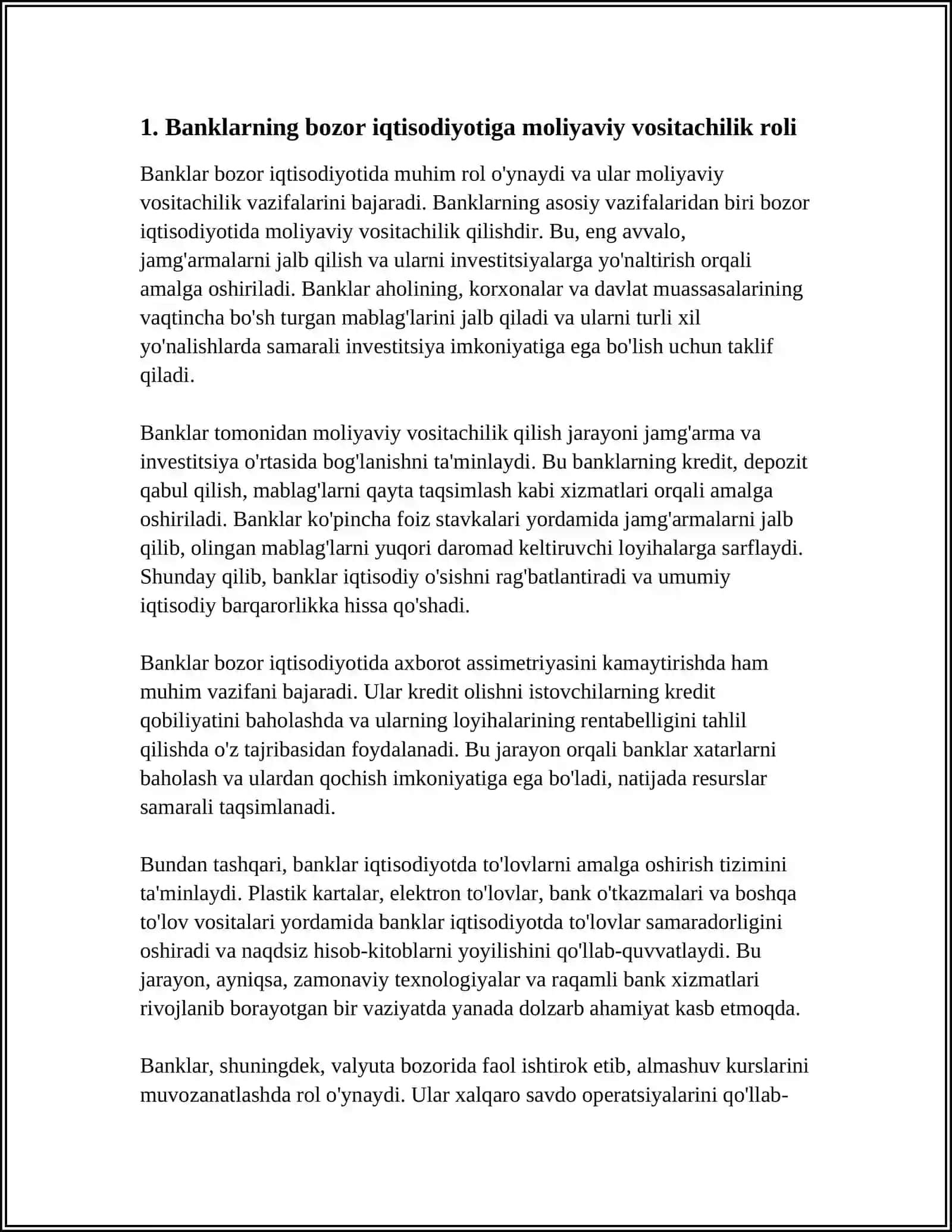 BANKLAR VA ULARNING BOZOR IQTISODIYOTIDAGI ROLI 4