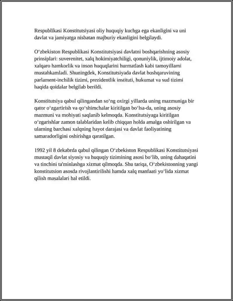 MUSTAQIL O’ZBEKISTON RESPUBLIKASI BIRINCHI KONSTITUSIYASI VA UNING O’ZIGA XOS JIHATLARI 4