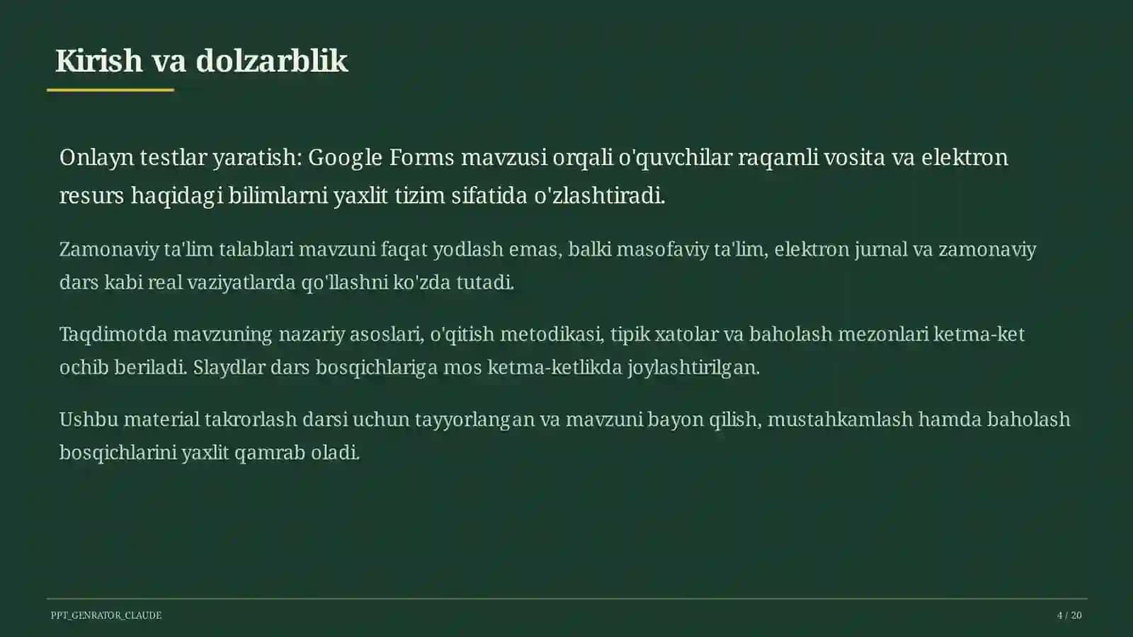 Dars rejasi 4