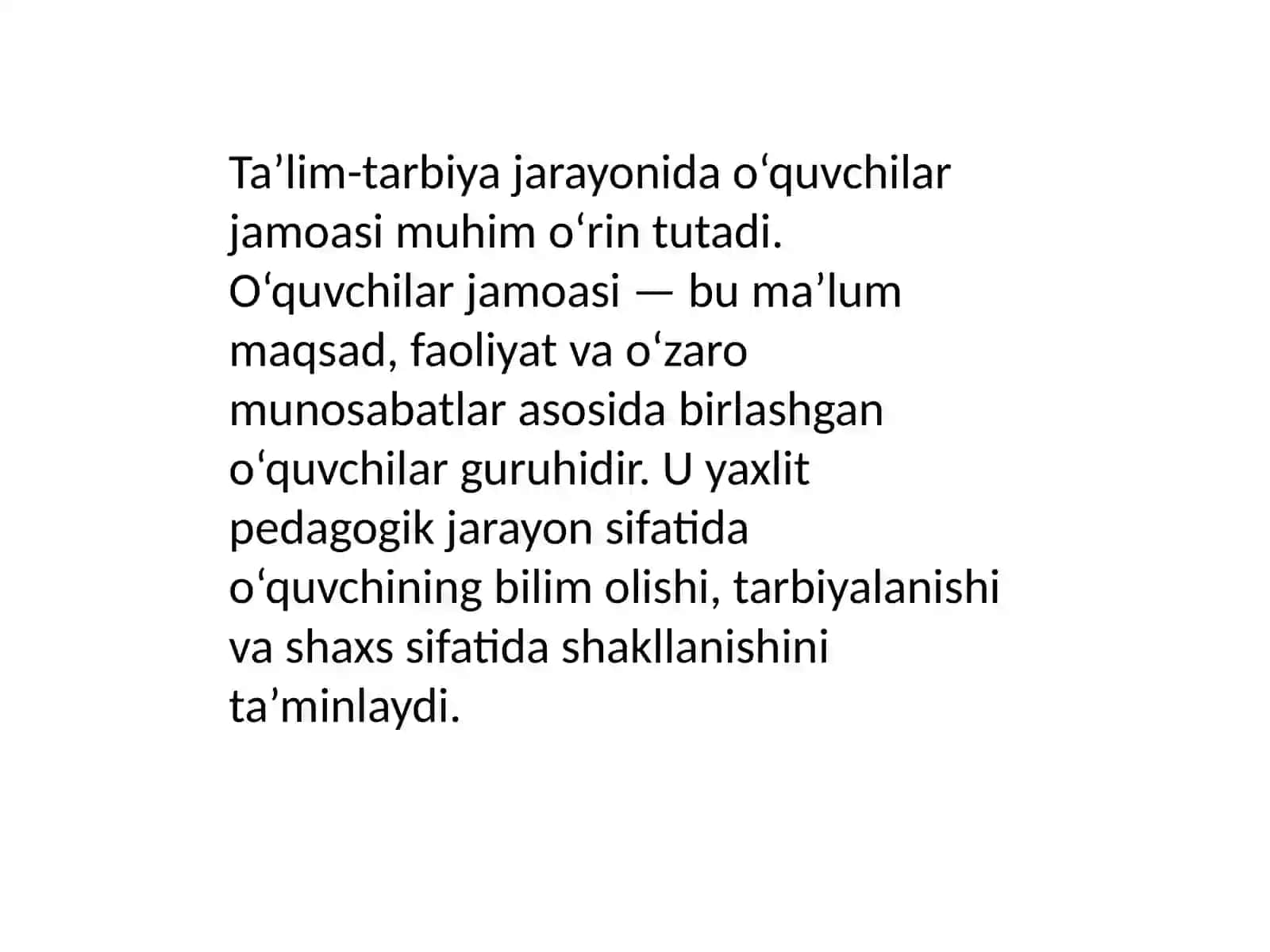 Õquvchilar jamoasi-yaxlit pedogokik jarayon sifatida 4