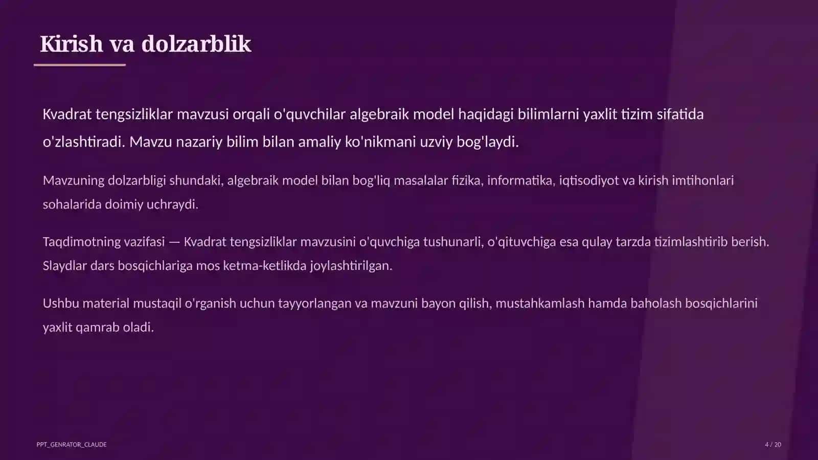 Kvadrat tengsizliklar (9-sinf) 4