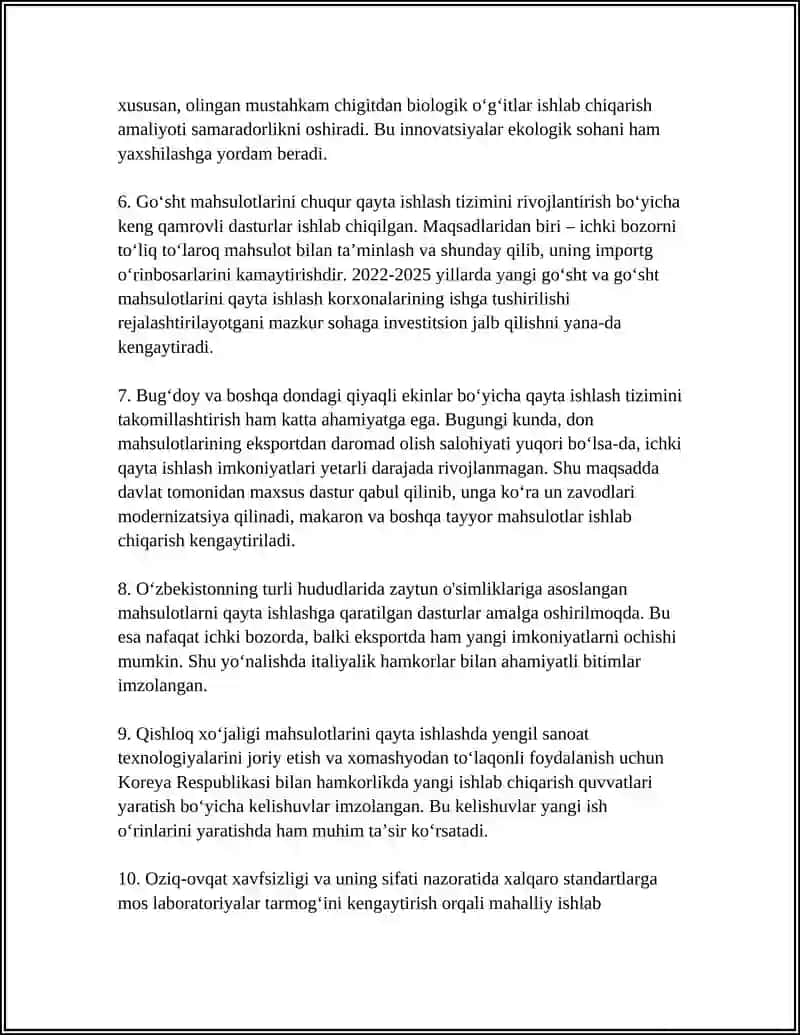 OʻZBEKISTON RESPUBLIKASI AGROSANOAT MAJMUASI TARMOQLARI RIVOJLANITIRISH MASALALARI 4