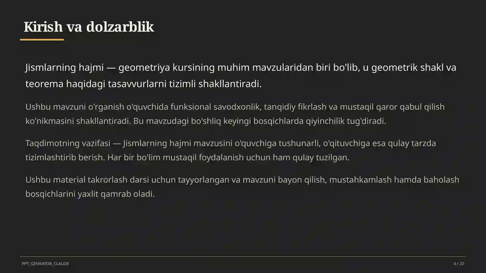 Jismlarning hajmi (11-sinf) 4
